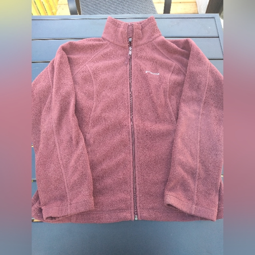 Columbia Fleece Front Zippered Jacket, Size Large, Burgundy